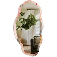 Tulup Plantaardige Elegantie Spiegel - Roze Rechthoekige Spiegel Met Modern Design - Organische Spiegel - Slaapkamer, Woonkamer, Kantoor - Aquarel - 45x90 cm - Totale afmeting 52x97 cm