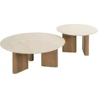 Nest of Nora Salontafel Sorell - Rond set van 2 - Keramiek travertin