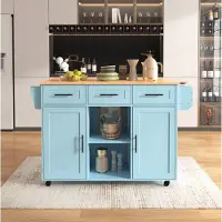 HAUSS SPOLE Keukenkast - Keukenwagen Met Inklapbaar Blad En Wielen - Met Laden En Deuren Voor Keuken En Eetkamer - Blauw - 139x46x91,5 Cm