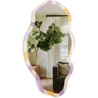Tulup Golvend Patroon Spiegel - Beige Stijlvolle Wandspiegel - Organische Spiegel - Woonkamer - Abstract - 45x90 cm - Totale afmeting 52x97 cm