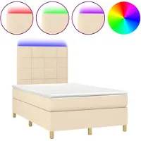 vidaXL Boxspring met matras en LED stof crèmekleurig 120x190 cm