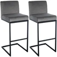 CLP Set van 2 Barkrukken Hopewell - Zwart Metalen Frame - Fluweel - grijs/zwart