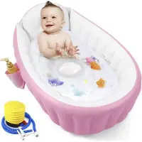 OEM Draagbaar babybadje met ventilator, peuterzwembad, opblaasbaar voor pasgeborenen, voorzien van valbeveiliging, in roze.