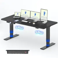 FlexiSpot QB2, verstelbaar bureau, elektrisch, 200x80 cm, met stekkerdoos, 2 krachtige motoren, draagvermogen 120 kg, 4 geheugenfuncties, zwart