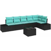 vidaXL Tuinset met tuinbank, inclusief opbergruimte, zwart en turquoise, van polyrotan