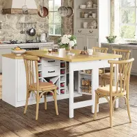Flieks : 360° draaibare, uitschuifbare eettafel met opbergruimte, barkruk met uitneembaar wijnrek, prullenbakhouder, snackplanken, keukentafel, wit