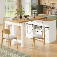 Flieks Uittrekbare eettafel met eettafel, verborgen lades, 360° draaibare panelen, bar tafel, keukentafel, afmetingen 120-197x40x72 cm, wit