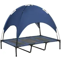 BellaFurn Verhoogd hondenbed met luifel | Kleur: Donkerblauw + Zwart | Afmetingen: 92x122x108 cm