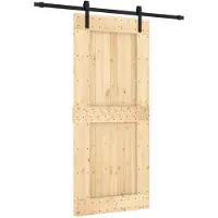 Syfax Schuifdeur Naturel en Zwart 90 x 210 cm Massief Grenenhout