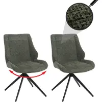 Mendler Set van 2 eetkamerstoelen HWC-O48, keukenstoel, draaibaar met automatische terugdraaimechanisme, stof/textiel chenille (320g/m²), kleur: groen