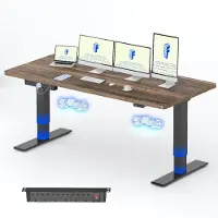 FlexiSpot QB2, verstelbaar bureau, elektrisch, 200x80 cm, met stekkerdoos, 2 krachtige motoren, draagvermogen 120 kg, 4 geheugenfuncties (bruin)