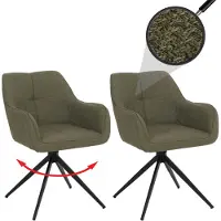 Mendler Set van 2 eetkamerstoelen HWC-O47, keukenstoel met armleuningen, draaibaar met automatische terugdraaimechanisme, stof/textiel (270g/m²) groen