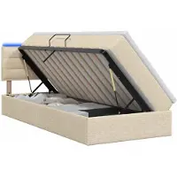 Syfax LED Opslagbed met Matras Crèmekleurig 100 x 200 cm Stof