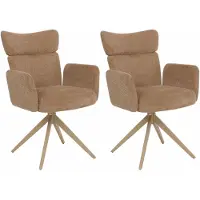 Mendler Set van 2 eetkamerstoelen HWC-N11, stoel, draaibaar met automatische terugdraaimechanisme, bekleding: bouclé stof, 350g/m², kleur: lichtbruin, poten: houtlook