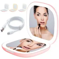 OEM LED-spiegel met verlichting en 1x/10x vergroting - Opvouwbaar - Dimbaar - Dubbele LED-verlichting - Roze, 9 cm diameter