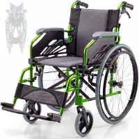 Mobiclinic Bolonia - Rolstoel - Opvouwbaar - Aluminium - Lichtgewicht rolstoel - Zitbreedte 46 cm - Lekvrije PU Banden - Afneembare voetsteunen - Groen
