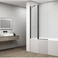 Polysan Rota Black Draaibaar badwand met vast 90cm zijpaneel, helder glas