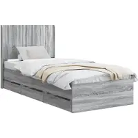vidaXL Bedframe met opbergruimte en hoofdeinde, grijze Sonoma-kleur, 75 x 190 cm