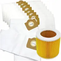 JKR SET van 10 stofzuigzakken voor Karcher stofzuigers, geschikt voor modellen KWD, WD3, WD2, plus een filter