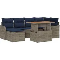 vidaXL Tuinbank Set 7 st grijs en marineblauw