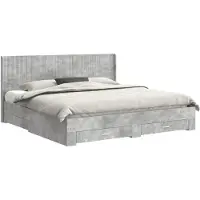 vidaXL Bedframe met opbergruimte en hoofdbord Betongrijs Bewerkt hout