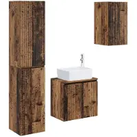 vidaXL Badkamerkastset, 3 stuks, gerecycled hout, 33 x 34,5 x 160 cm