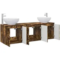 vidaXL Badkamerkast-set, 3 stuks, gerookt eikenhout