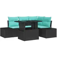 vidaXL Tuinset, 6 stuks, 4 zitplaatsen, zwart en blauw, polyrotan