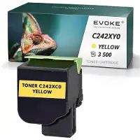 Evoke tonercartridge, compatibel met de Lexmark-printer C2425 / C242 Y C242XY0, geel, 3.500 pagina's, compatibel met C2425dw, C2535dw, MC2425adw, MC2535adwe