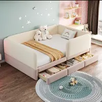 MODFU Kinderbed/Jongerenbed 140x200, gestoffeerd bed met rondom bekleding en afgeronde hoeken, multifunctioneel bed met opbergruimte en 3 lades, fluwele bekleding, roze, zonder matras
