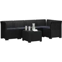 vidaXL - 5-Zits - Tuinbank - met - Kussens - Rattanlook - PP - Antraciet