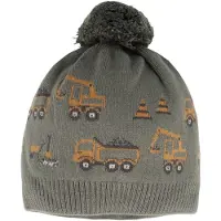 Maximo - Boy's Jacquard Mütze m. Pompon Baufahrzeuge - Muts 49-51 cm, grijs