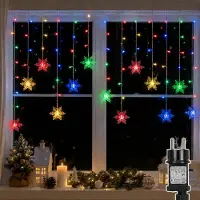 Lapamax 1,8 meter LED-lichtketting, sneeuwvlokken, lichtgordijn, waterdicht, 8 lichtmodi, geschikt voor binnen- en buitengebruik, kerstdecoratie, multicolor