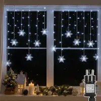Lapamax 1,8 meter LED-lichtketting, sneeuwvlokken, waterdichte lichtgordijn, 8 lichtmodi, geschikt voor binnen- en buitengebruik, kerstdecoratie, wit