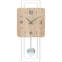 AMS W7502 - Wandklok - Analoog - Overig - Quartz Slingeruurwerk - Metaal - Aluminium - Hout - LichtBruin/Beige - Zilverkleurig