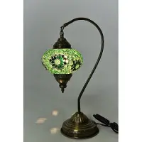Halay Handgemaakte Turkse nachtlamp van mozaïekglas, groen, 42 cm, een oosterse lamp met spijlen voor sfeervol licht