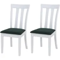 Mendler Set van 2 eetkamerstoelen HWC-G46, keukenstoel, bekleding van stof/textiel, massief hout wit frame, groen