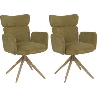 Mendler Set van 2 eetkamerstoelen HWC-N11, stoel, draaibaar met automatische terugdraaimechanisme, bekleding: bouclé stof, 350g/m², kleur: olijfgroen, poten: houtlook