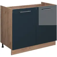 Vicco Wastafelkast Fame-Line, Donkerblauw hoogglans/Goudkleurig Eiken, 100 cm zonder werkblad