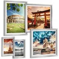 Tulup 4-Delige Schilderij Set - Architectonische iconen van over de hele wereld - 50 x 50 cm, 20 x 30 cm en 40 x 60 cm - Stijlvolle Wanddecoratie - Interieur - Decoratieve Schilderijen