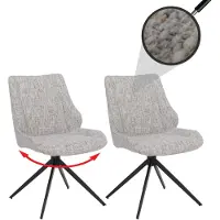 Mendler Set van 2 eetkamerstoelen HWC-O48, keukenstoel, draaibaar met automatische terugdraaimechanisme, stof/textiel chenille (410g/m²), kleur: crème