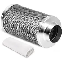 Markenlos Luchtfilter met actieve Australische kool, 4 inch x 14 inch - Omkeerbare flenzen - Geurcontrole voor kweektenten - Inline ventilatieflenzen - Zilverkleurig
