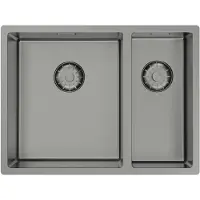 Pure.Sink Keukenwastafel 34+18 cm, PVD-coating, gunmetal kleur, grote kom aan de linkerkant,