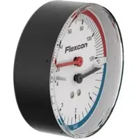 Flamco Manothermometer axiaal met afsluiter, 20-120 Gr. C, 0-4 bar, 27248