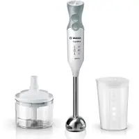 Bosch ErgoMixx staafmixer, roestvrijstalen mixvoet, meng- en meetbeker, mes met 4 messen, hakmes, ergonomisch ontwerp, 12 snelheden plus turbofunctie, 600 W, wit/grijs, MSM66120