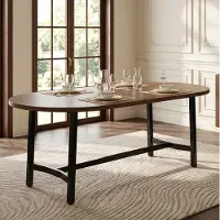 OKWISH Eettafel – 180 x 80 x 75 cm – Voor 6 Tot 8 Personen – Afgeronde Hoeken – Modern Design – MDF en Metaal Walnootkleur
