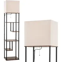 Costway Vloerlamp met planken, 5 niveaus, 172 cm, moderne staande lamp, inclusief lampenkappen en E27 fitting, boekenplank met LED-verlichting