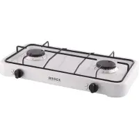 Brock 2-Pits Draagbaar Gasfornuis – Camping Kooktoestel op LPG (Butaan/Propaan) – Gietijzer – Wit – 46,6 x 25,7 x 6,3 cm