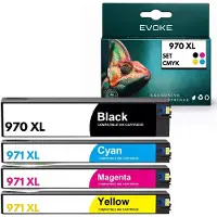 Evoke compatibele inkt voor HP 970XL, 971XL, 972XL, 973XL, 970-974XL, 4x CMYK: zwart, cyaan, magenta, geel, 580 ml, geschikt voor OfficeJet Pro X451dw, X476, X476dn, X476dw, X551dw, X576dw