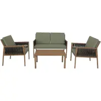 Mendler Tuinset -Q12, tuinlounge, loungeset, zitgroep, bank, polyrotan, olefine (210 g/m²) ~ groen